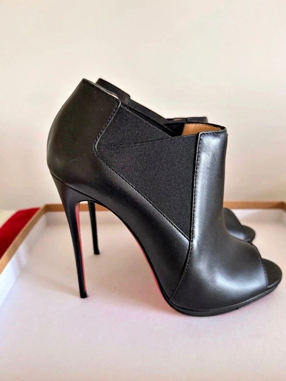 Christian Louboutin Black Peep Toe Heels with Red Soles